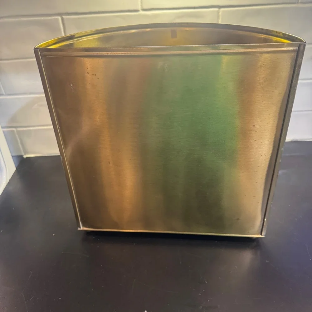 Vintage Brass Wastebasket Trash Can Gold Half Moon Ornate Crest Detail 12in